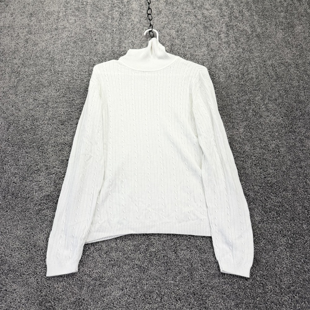 Croft & Barrow Sweater Womens XL White Turtleneck Cable Knit Cotton Casual